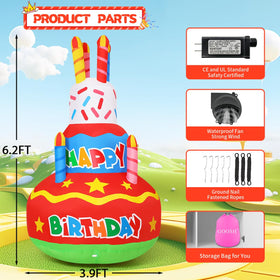 Goosh LED-lit birthday cake centerpiece visible at dusk for outdoor parties.