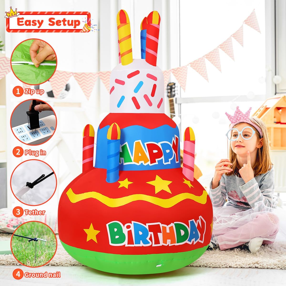 Goosh inflatable package includes stakes, tethers, storage bag for easy storage.