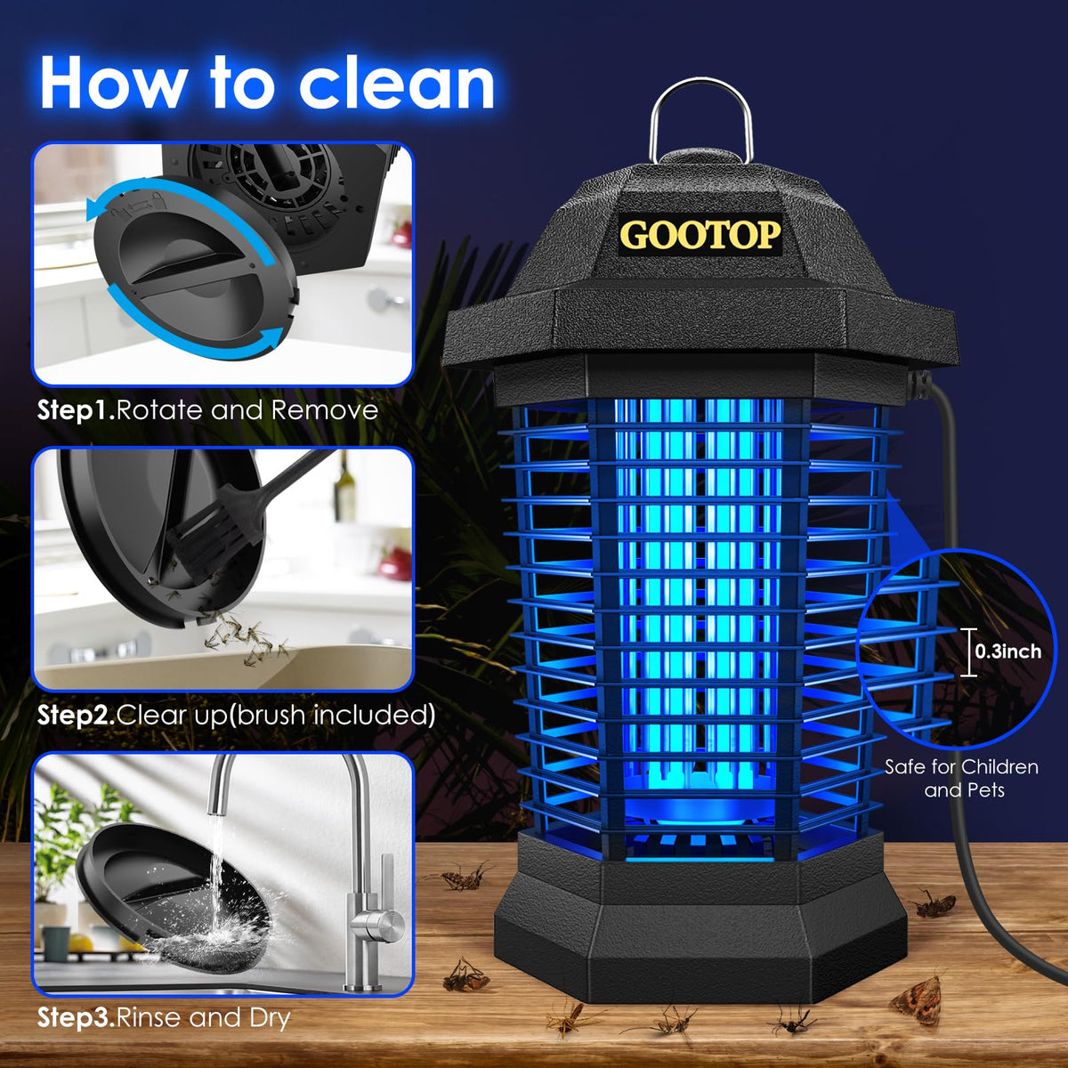 GOOTOP night-use bug zapper suitable for outdoor and indoor spaces