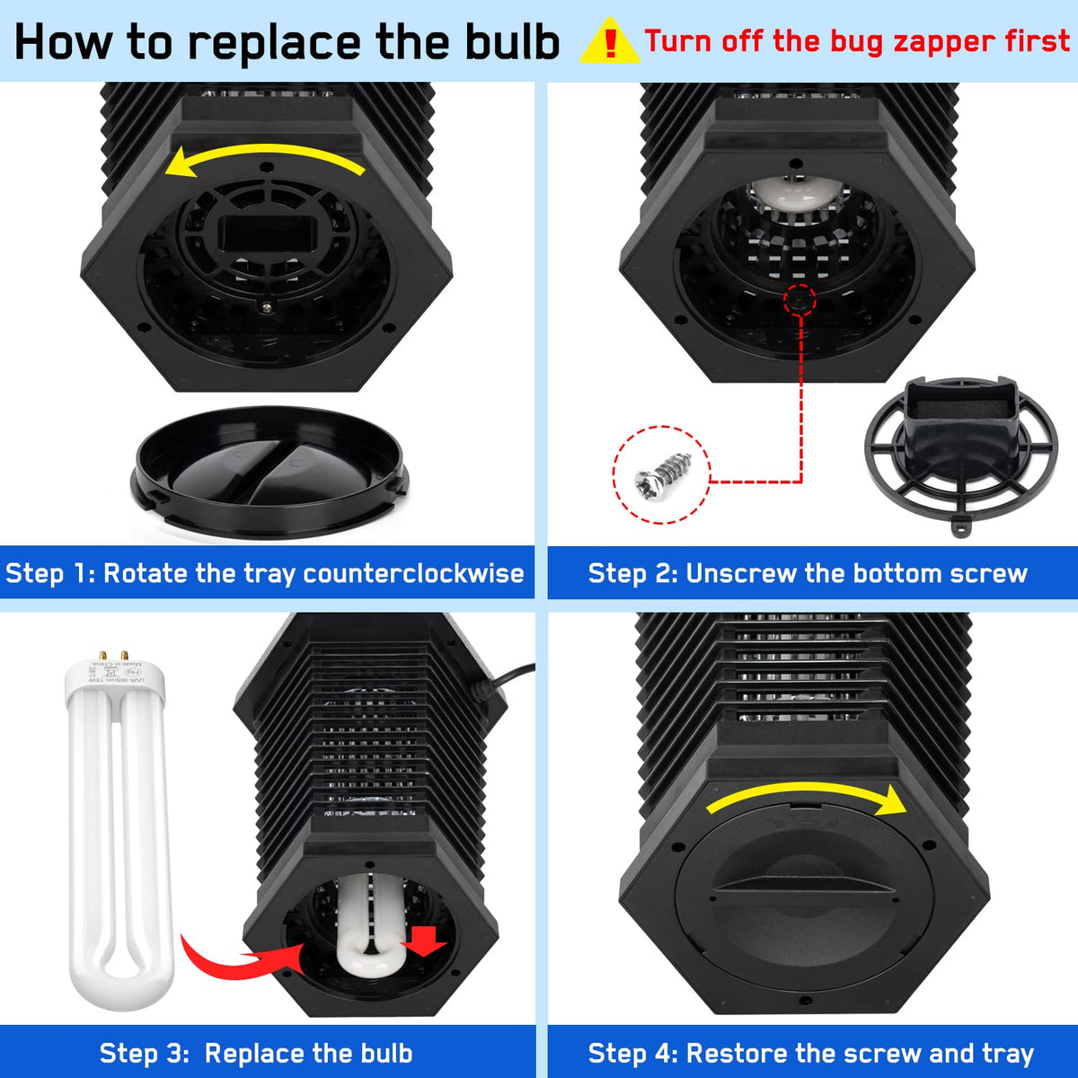 GOOTOP X3 bug zapper bulb 4-pin base, quick swap