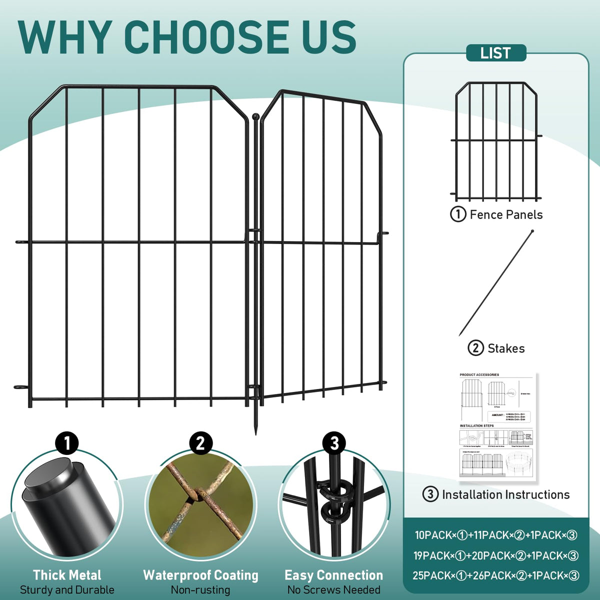 Goovilla fence finish with sleek black glossy coating resists weathering.
