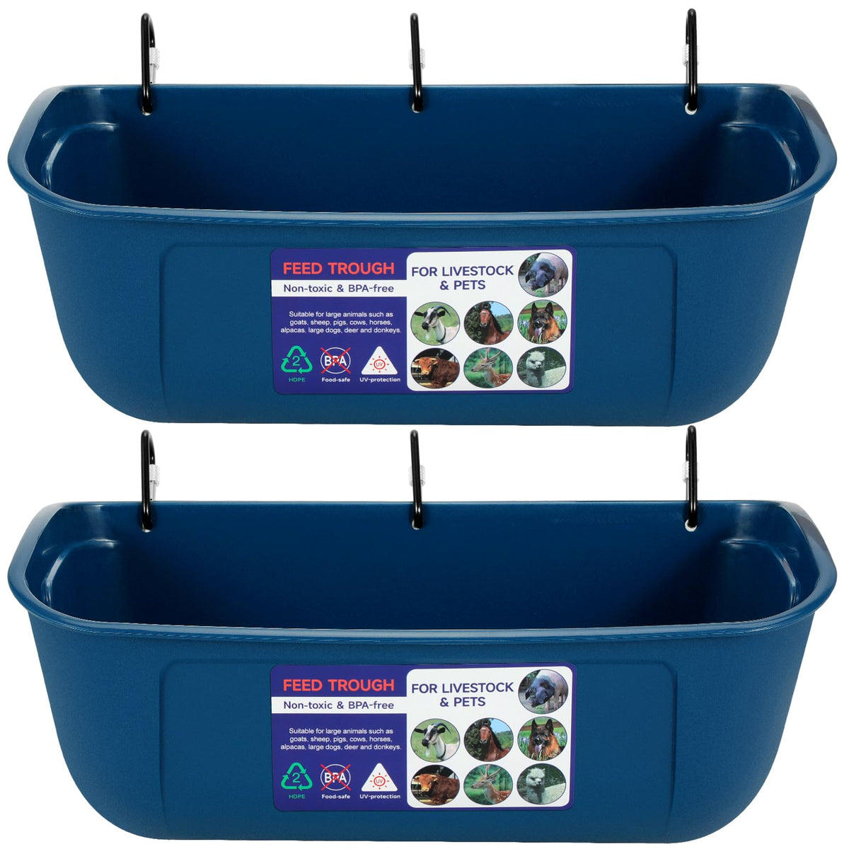 Goovilla large feed trough hanging setup with 9-quart capacity for group feeding.