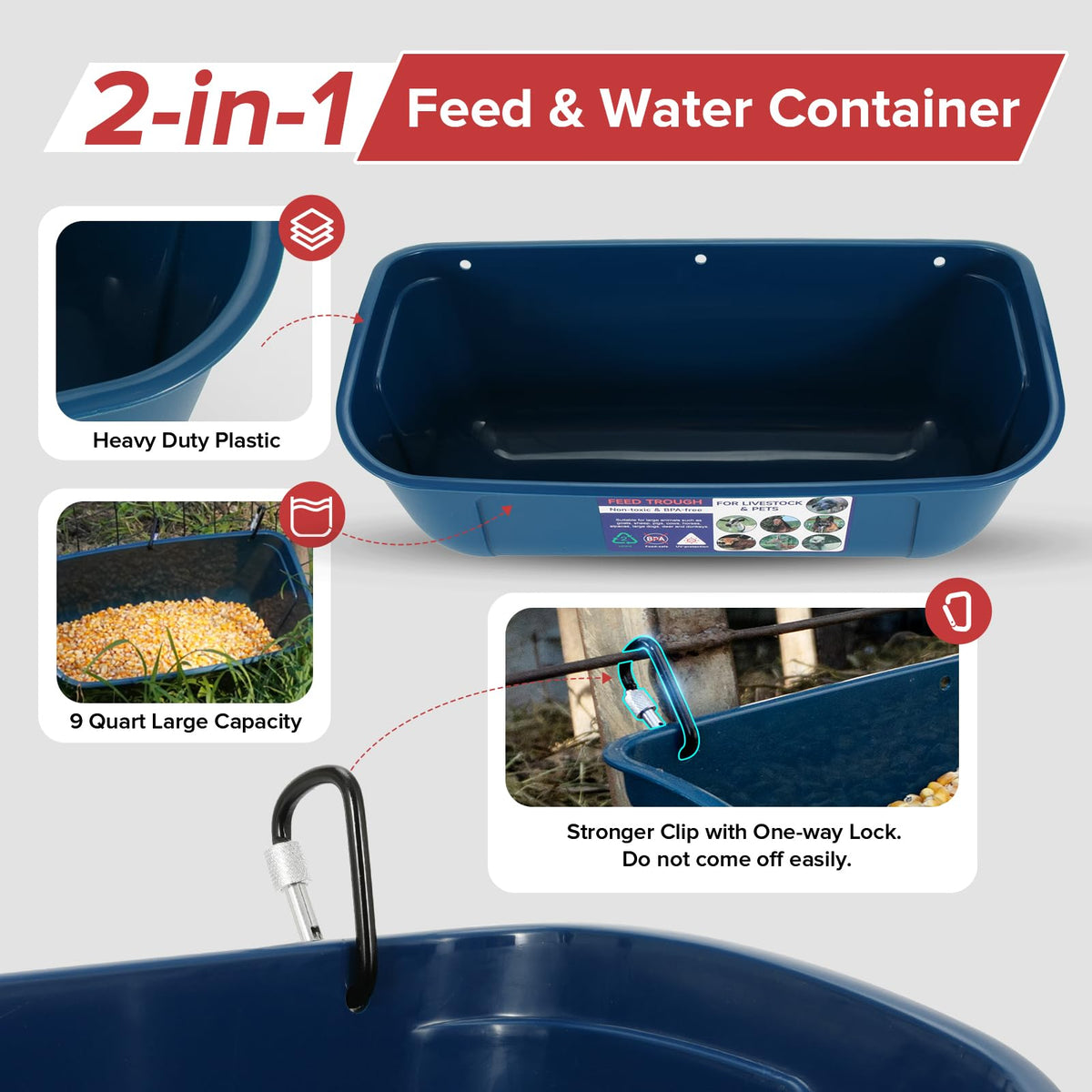 Goovilla large feed trough with screw-in option mounted securely.