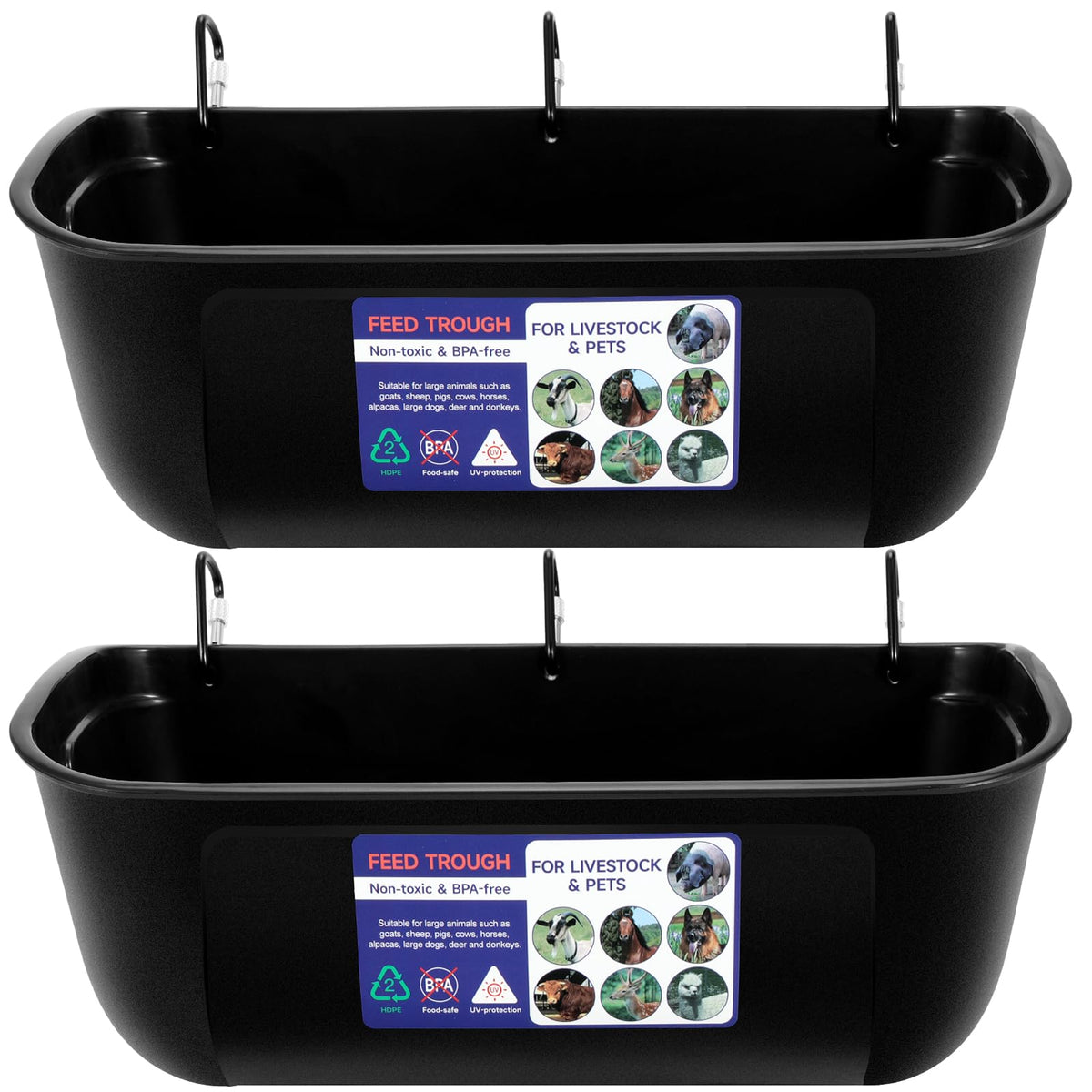 Goovilla large feed trough with hanging clip assembly for easy mounting