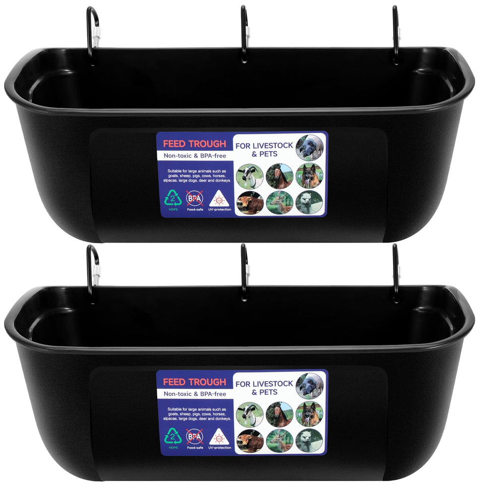 Goovilla large feed trough with hanging clip assembly for easy mounting