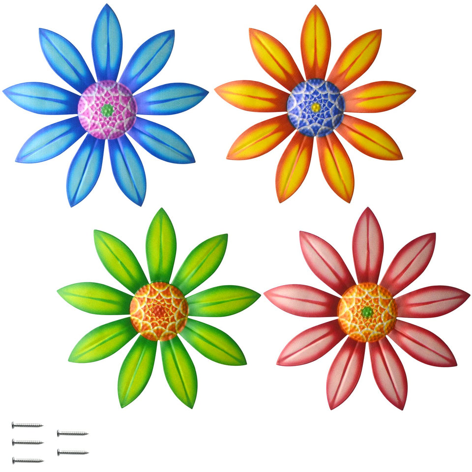 Gooyule metal flower wall art with colorful blooms 4-piece set brightens indoor spaces