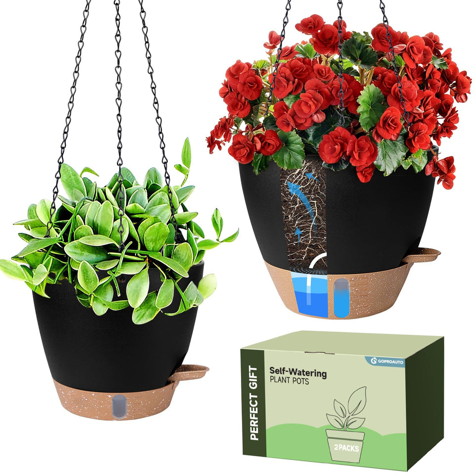 Goproauto self-watering planter with water window showing moisture level