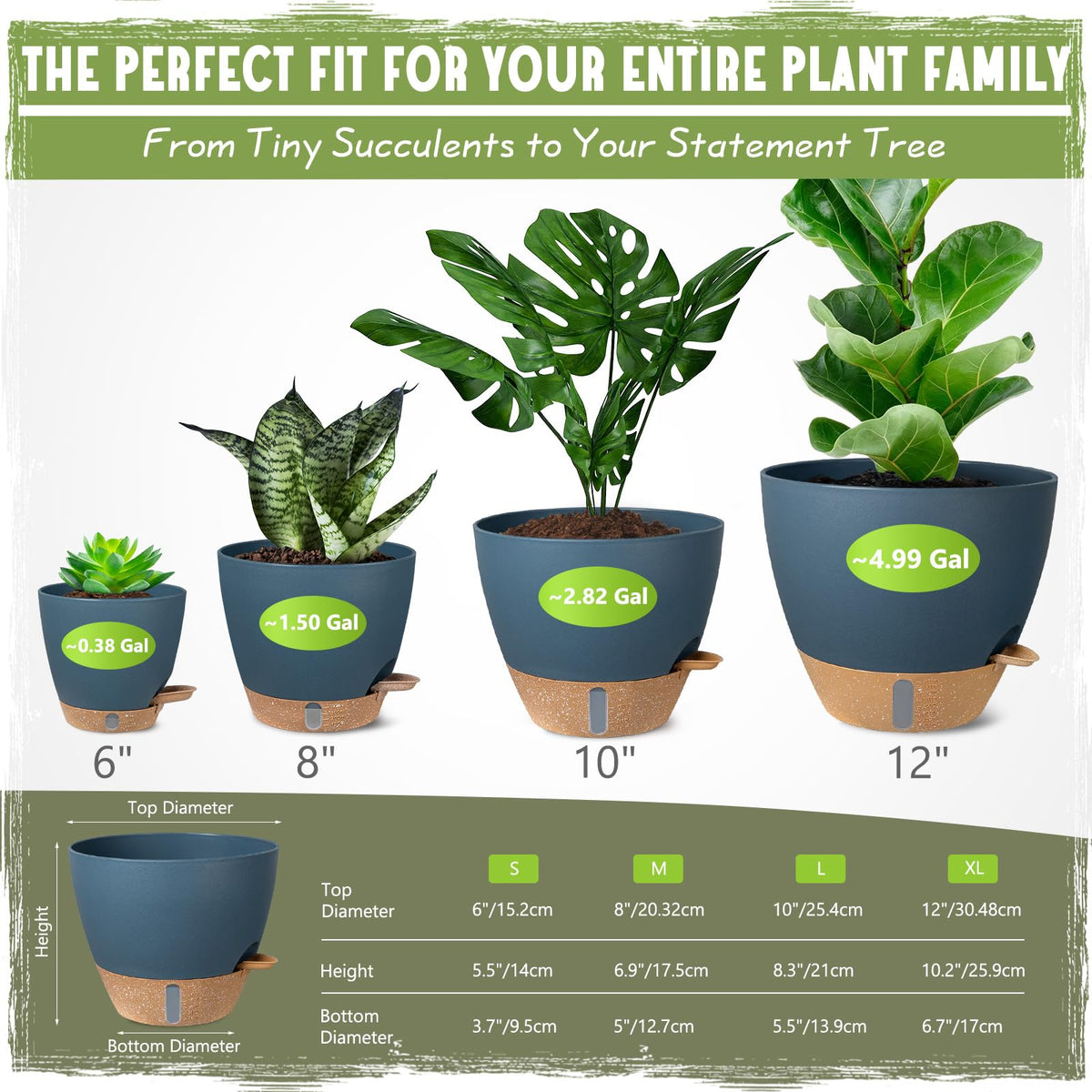 Goproauto self-watering pot 8-inch blue ideal for tabletop herbs and greens.