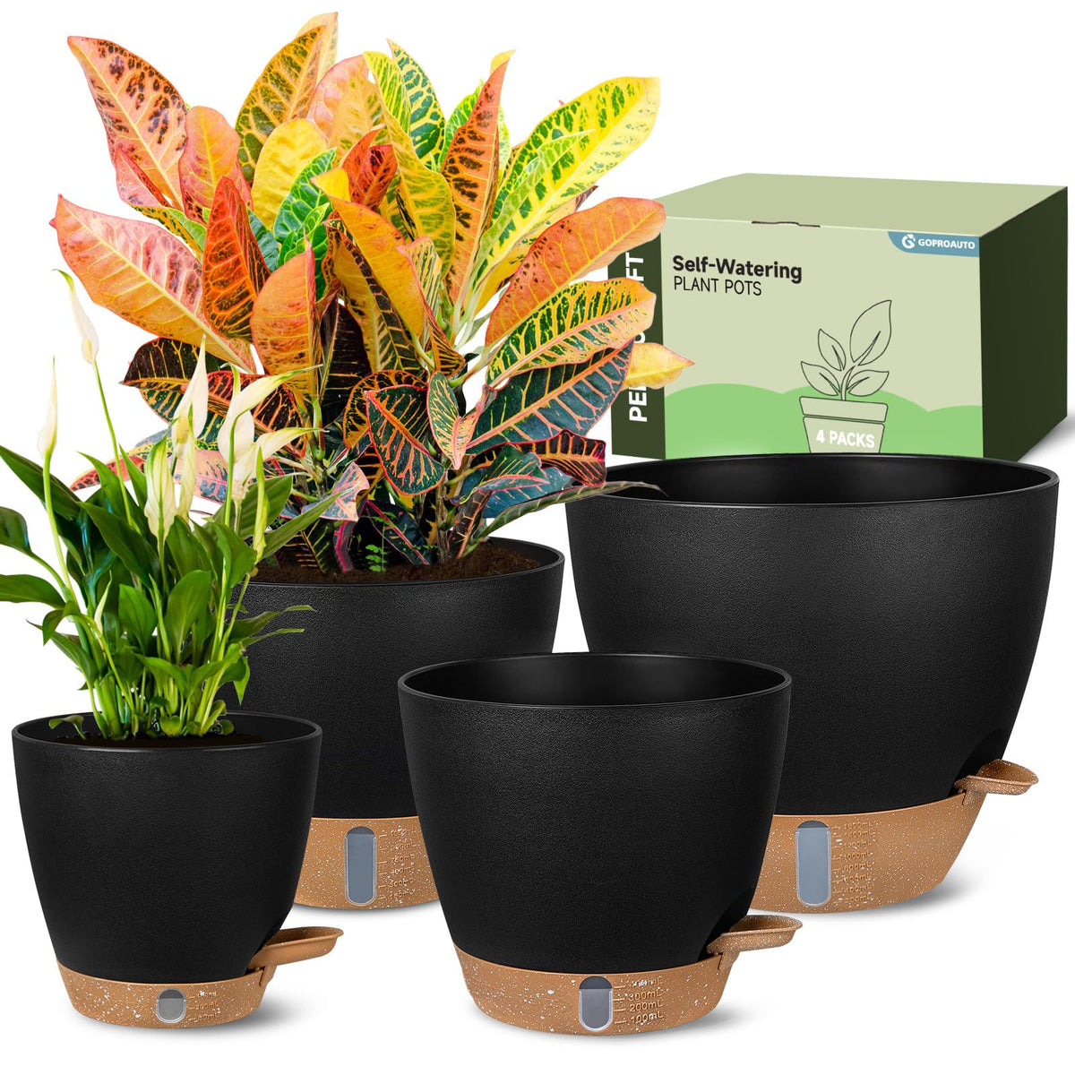 Goproauto 6-inch self-watering pot with visible water level window for precise care