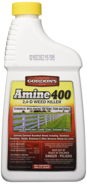 GORDON'S Amine 400 2,4-D weed killer bottle for economical lawn weed control.