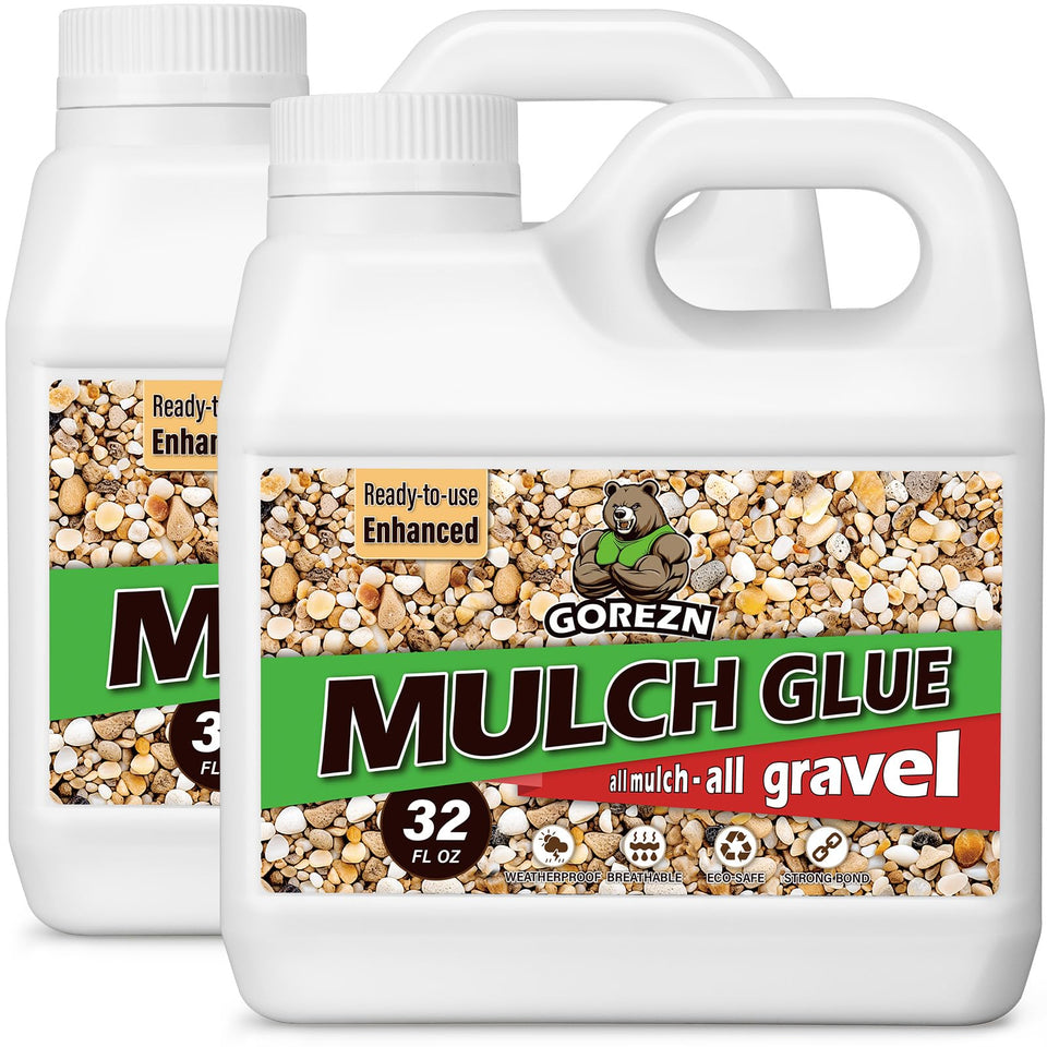 GoRezn mulch glue 64oz bottle spray-ready secures stones and mulch for neat beds
