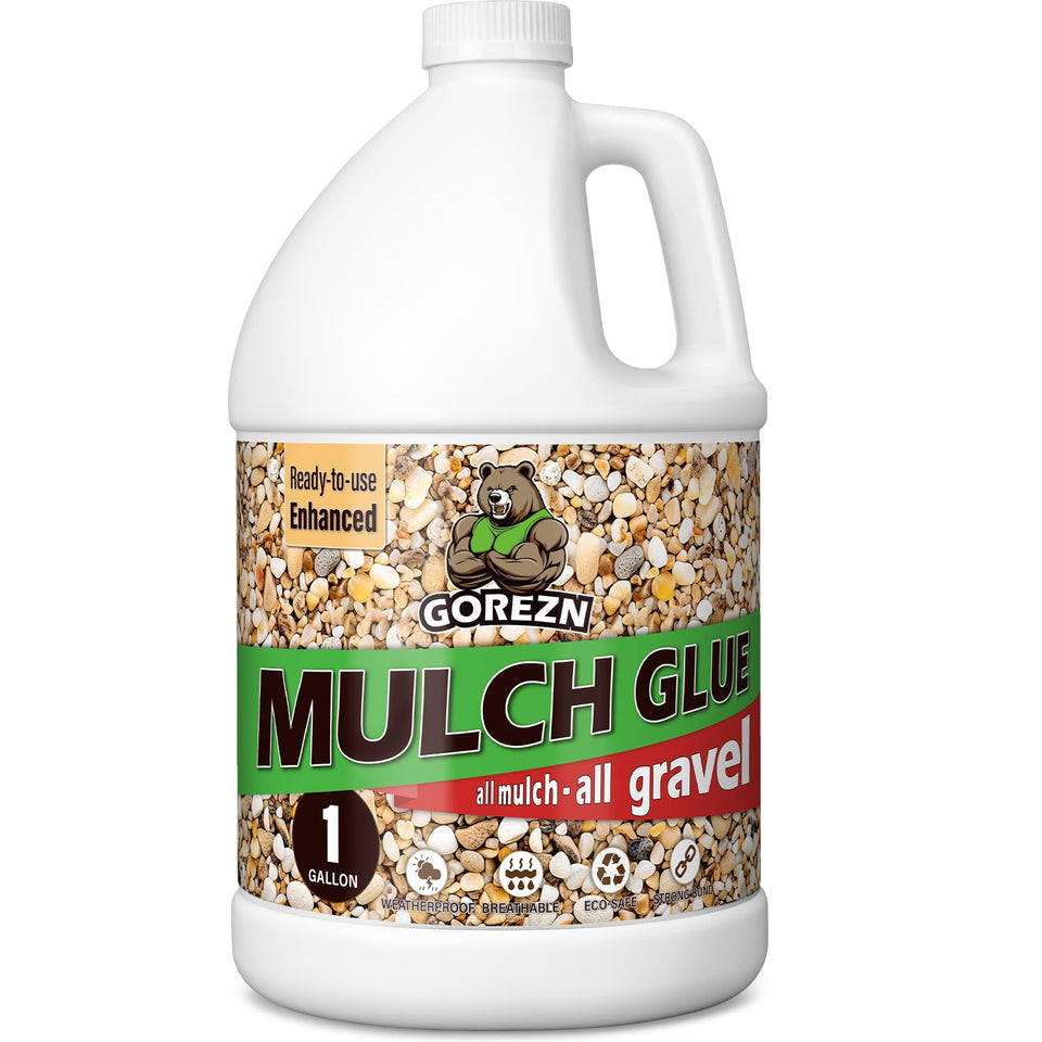 GoRezn Mulch Glue bottle pour demonstrates easy application, securing landscaping and reducing mess.