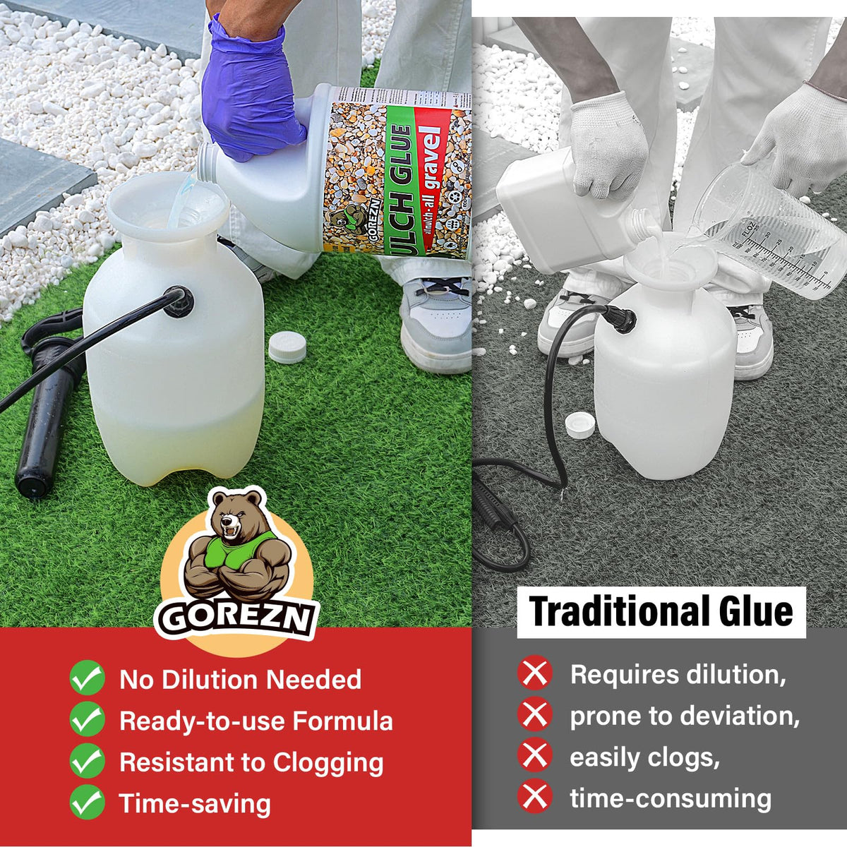 GoRezn glue for pebbles, wood and bark provides lasting landscape hold