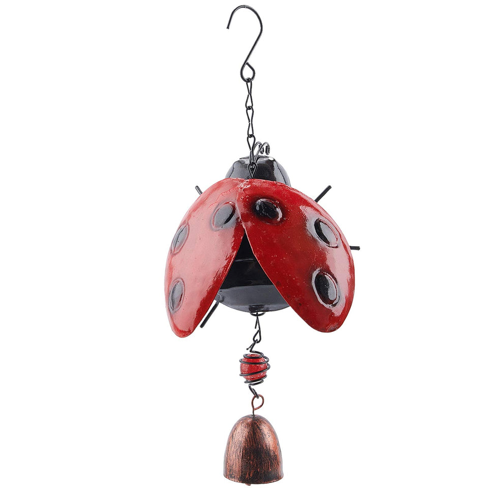 GORGECRAFT Ladybug wind chime with iron and glass for garden charm.