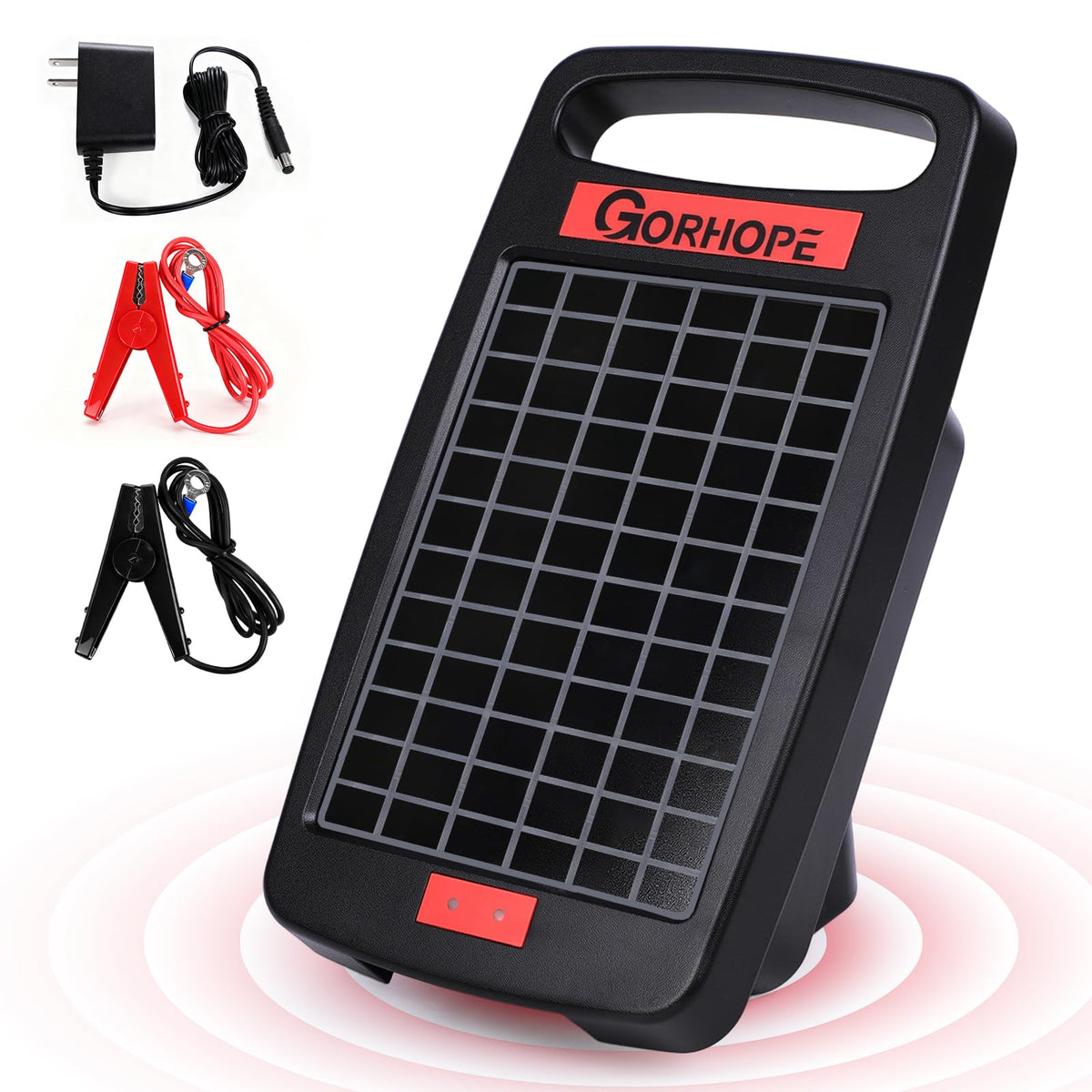 Gorhope solar fence charger panel setup, easy installation for remote pastures.