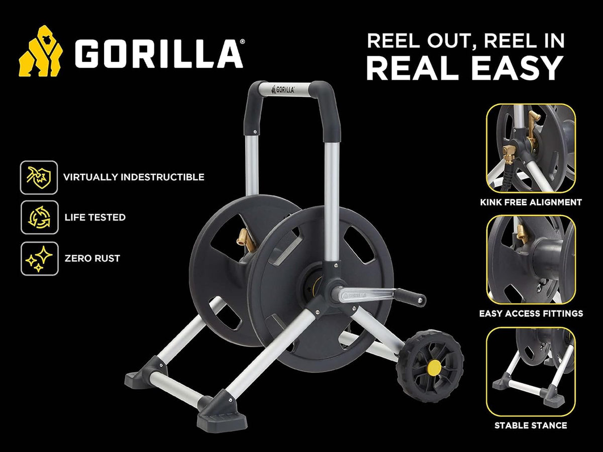 Gorilla Carts 200ft hose load showcases 200 ft capacity at a glance