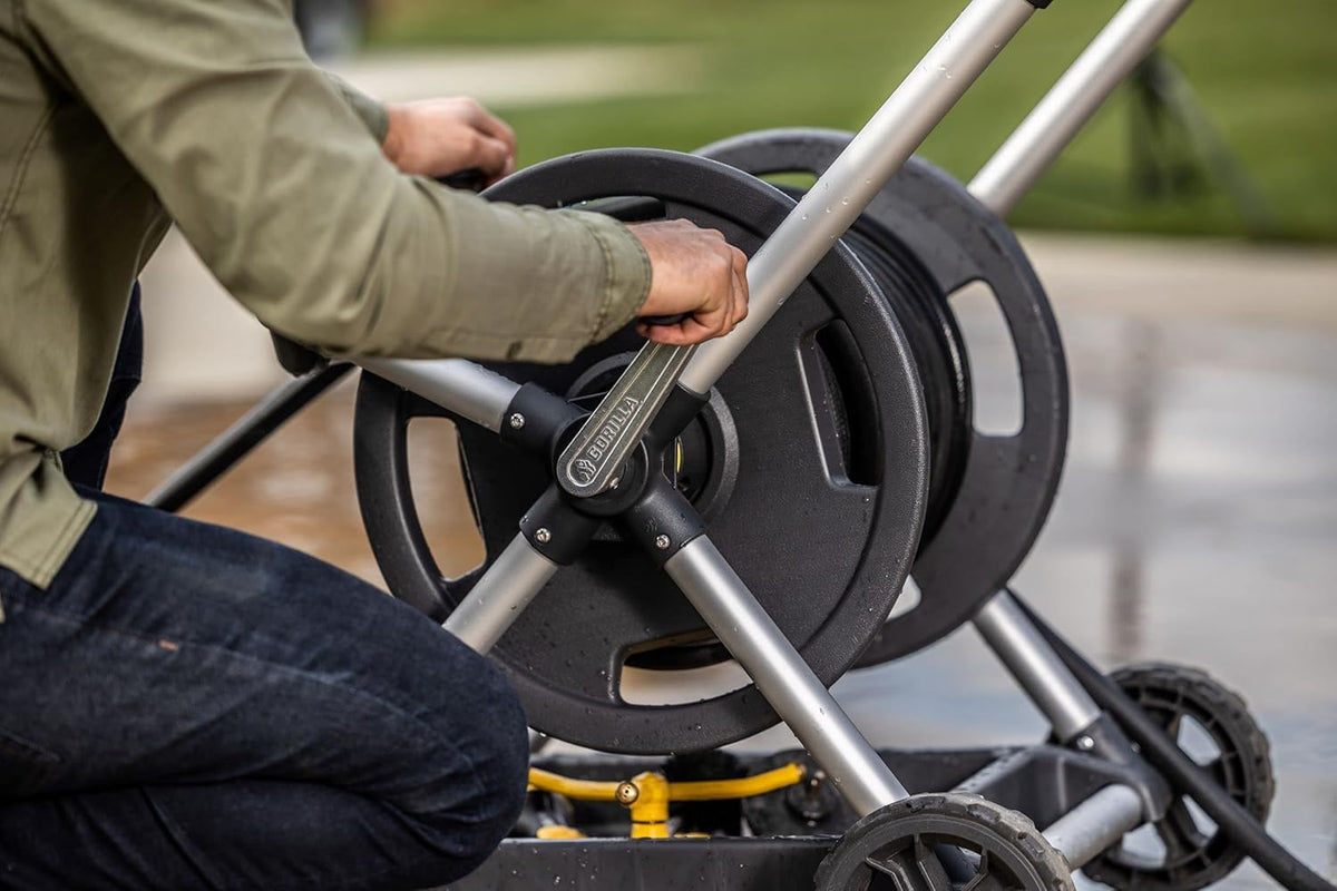 Gorilla Carts anodized aluminum frame resists rust and weather.