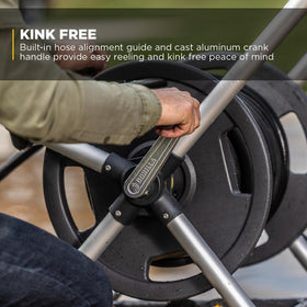 Gorilla Carts hose alignment guide ensures kink-free winding.
