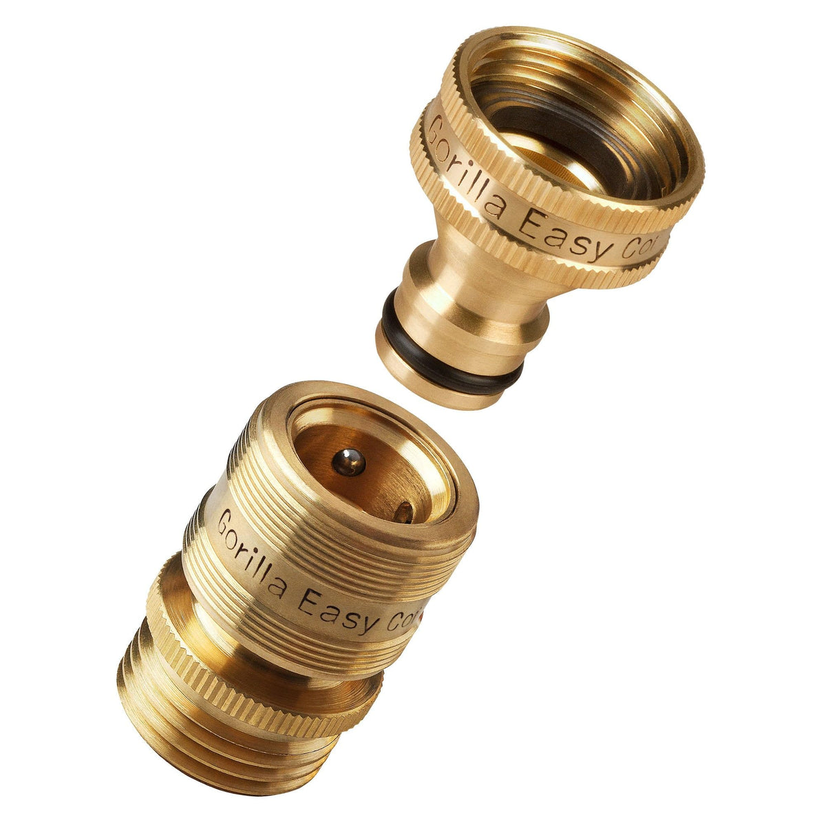 GORILLA EASY CONNECT locking quick-connect for three-quarter-inch hoses enables fast, secure connections.