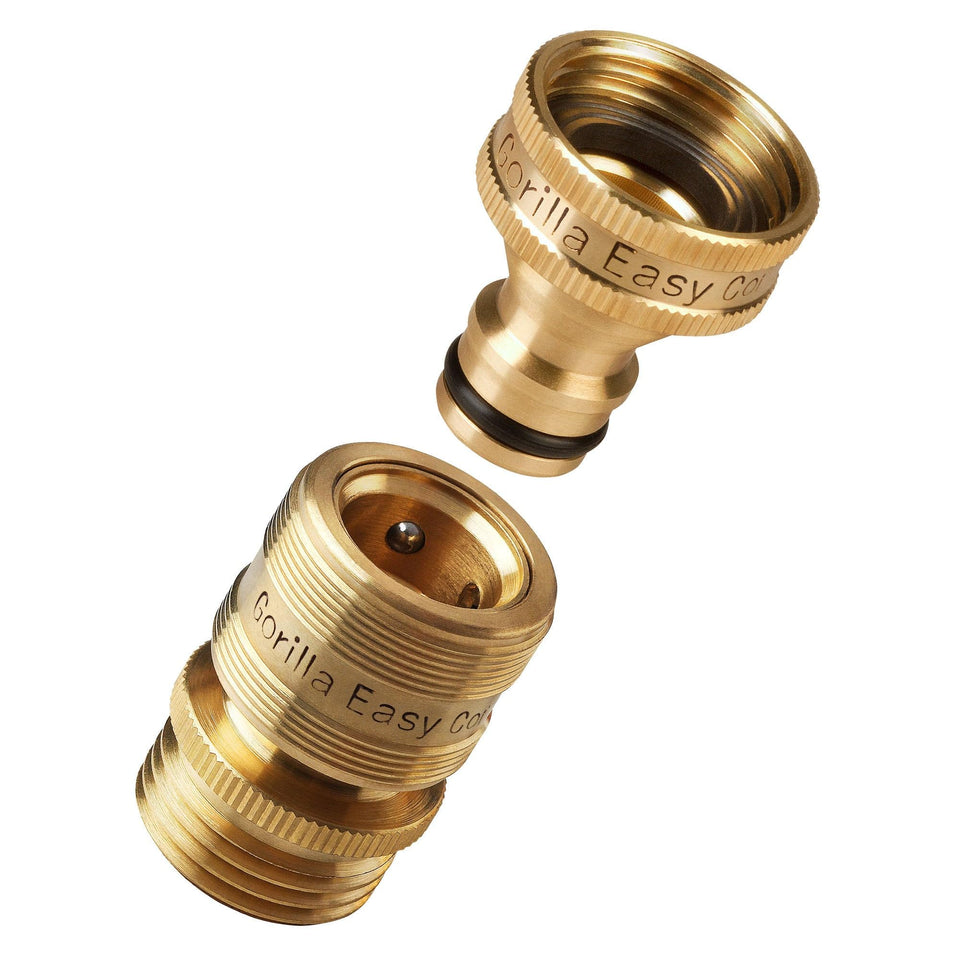 GORILLA EASY CONNECT locking quick-connect for three-quarter-inch hoses enables fast, secure connections.