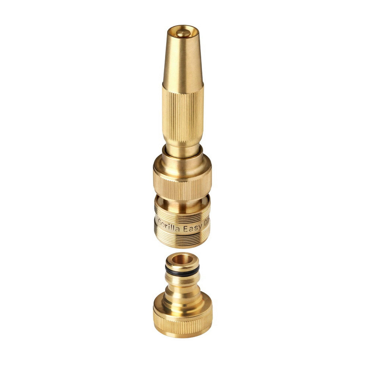Gorilla Easy Connect nozzle: adjustable spray for precise watering.