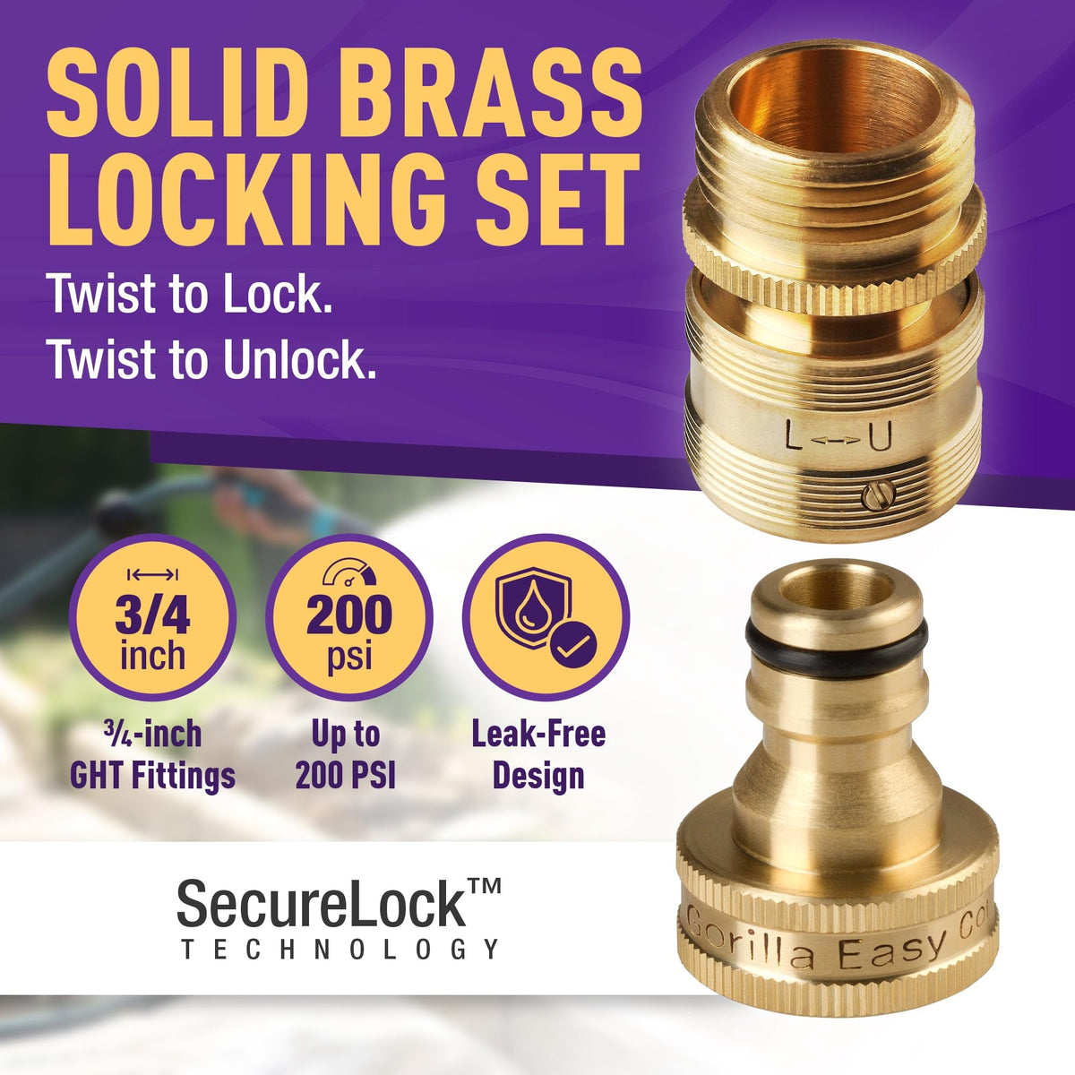 GORILLA EASY CONNECT solid brass GHT fittings deliver durable, leak-proof performance.