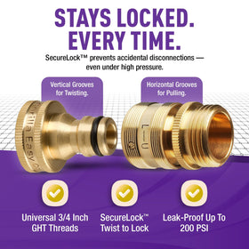 GORILLA EASY CONNECT twist-to-lock design helps secure hoses quickly.