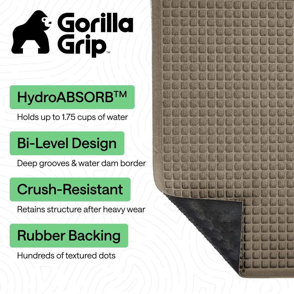 GORILLA GRIP front door mat dries shoes and scrapes dirt away.