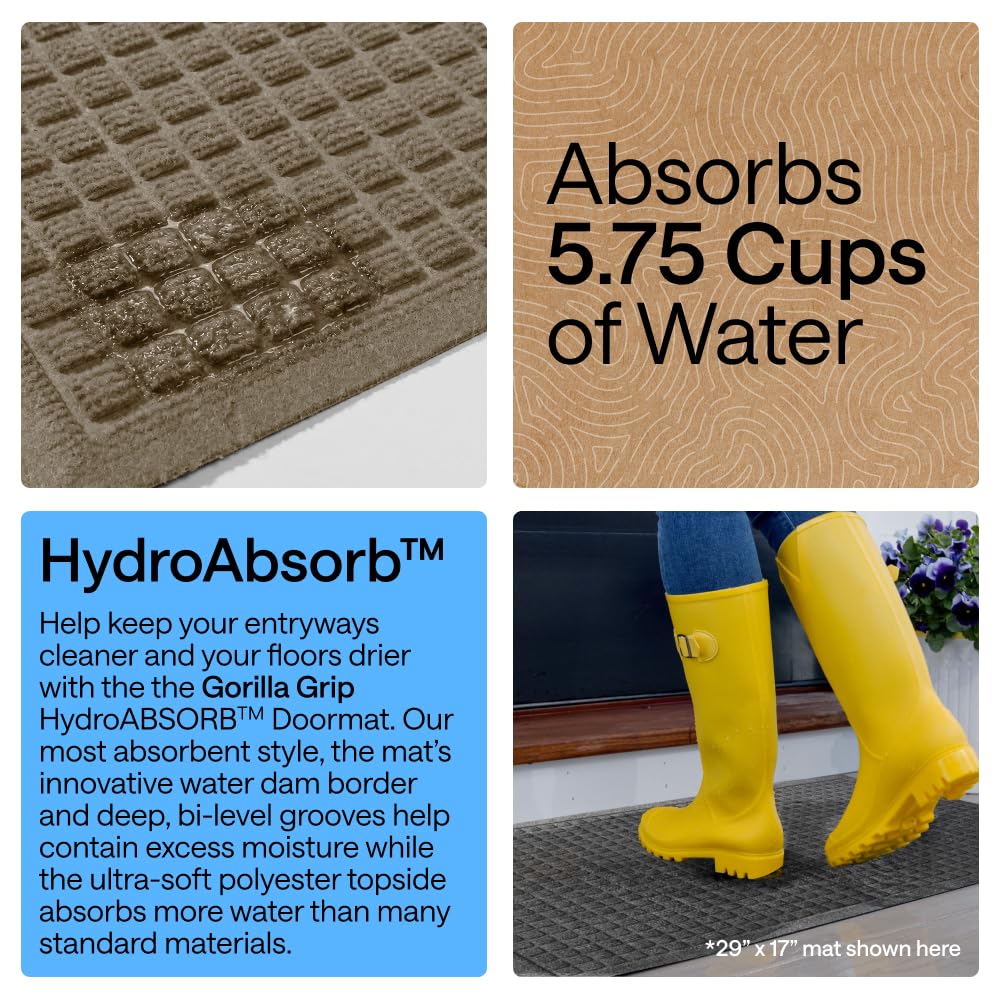 GORILLA GRIP doormat's deep grooves scrape dirt from shoes effectively.