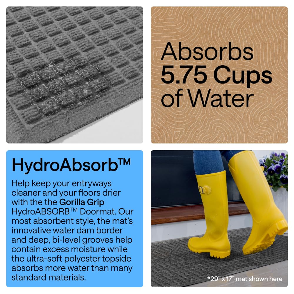 GORILLA GRIP front mat with soft polyester top for quick moisture absorption.