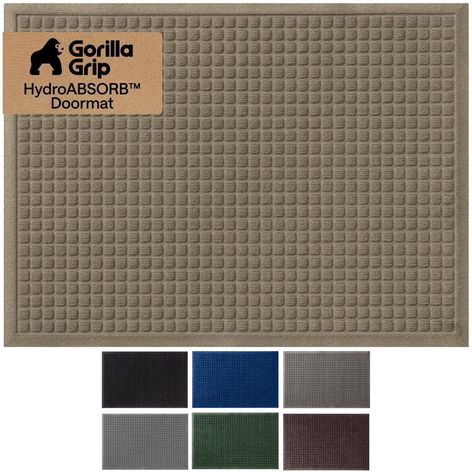 GORILLA GRIP HydroAbsorb doormat with water dam border captures moisture at entry.