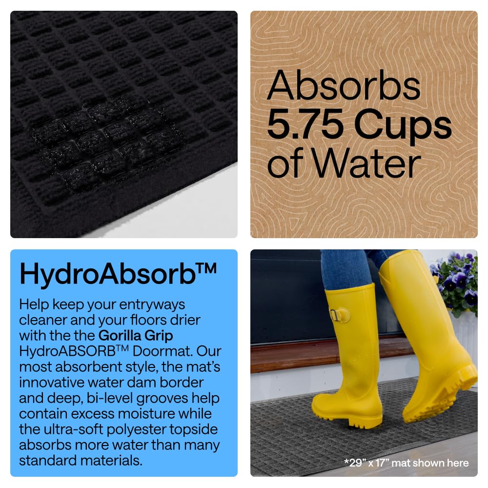 GORILLA GRIP HydroABSORB mat features bi-level design for efficient moisture management.