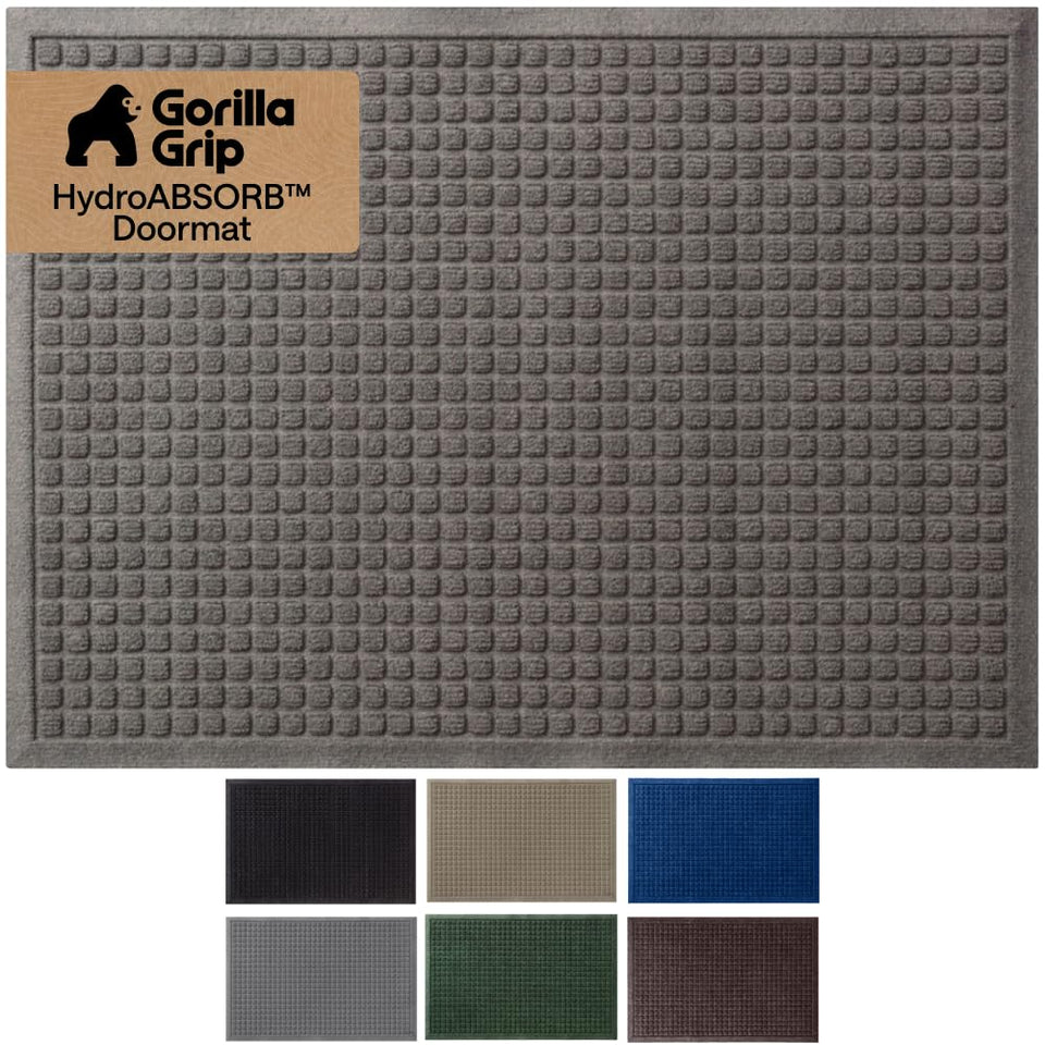 GORILLA GRIP HydroABSORB front door mat with water dam border traps moisture at the entry.