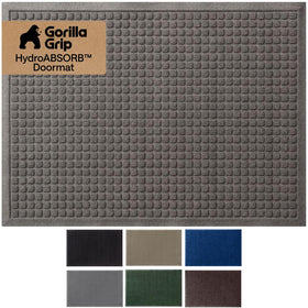 GORILLA GRIP HydroAbsorb front door mat with water dam border showing moisture control