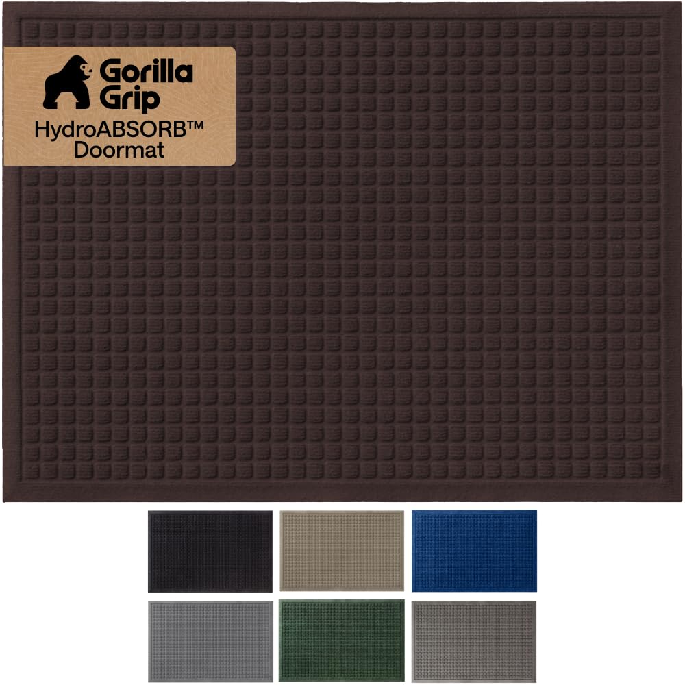 GORILLA GRIP HydroAbsorb front door mat absorbs moisture to keep floors clean.