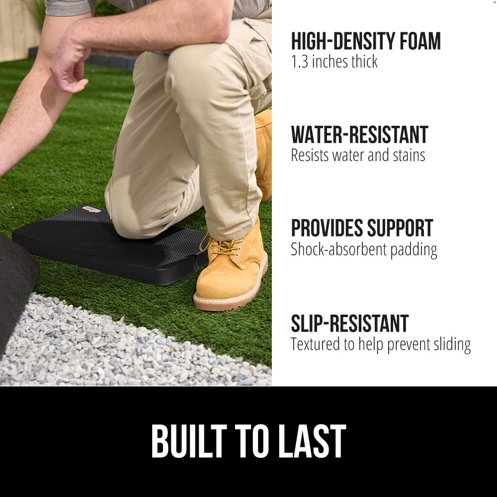 GORILLA GRIP kneeling pad dense foam core provides extra cushion for long kneeling sessions.