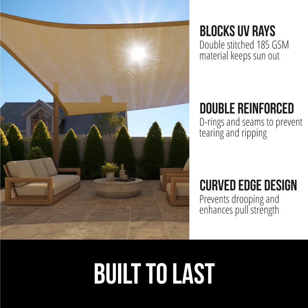 Gorilla Grip 6x10 ft shade sail blocks sun glare for outdoor meals
