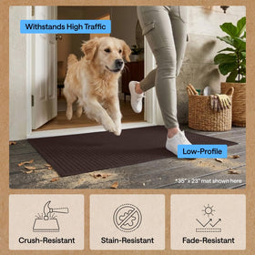 GORILLA GRIP mat's textured rubber backing keeps it in place on outdoor floors.