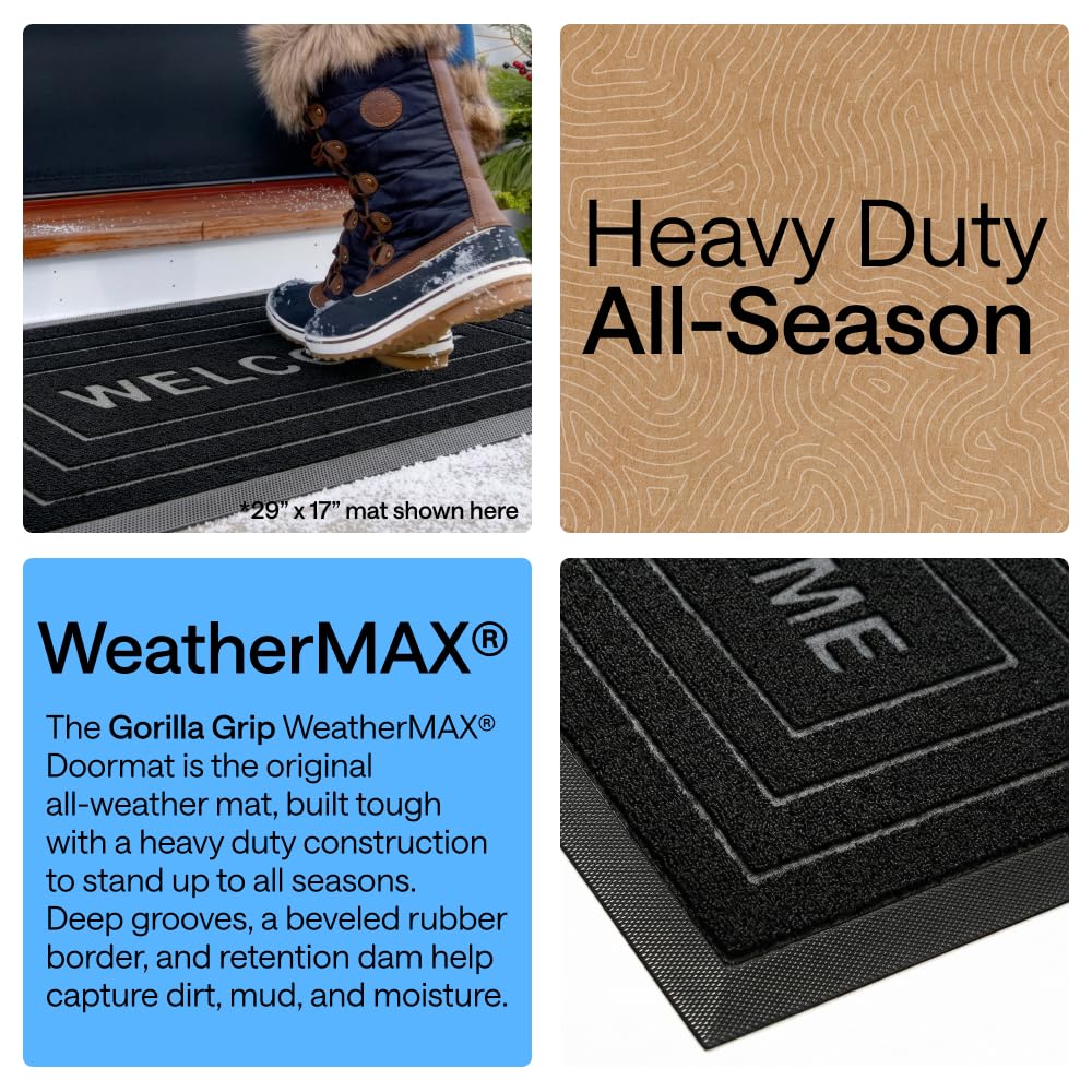 GORILLA GRIP WeatherMAX doormat beveled border enables easy doorway passage