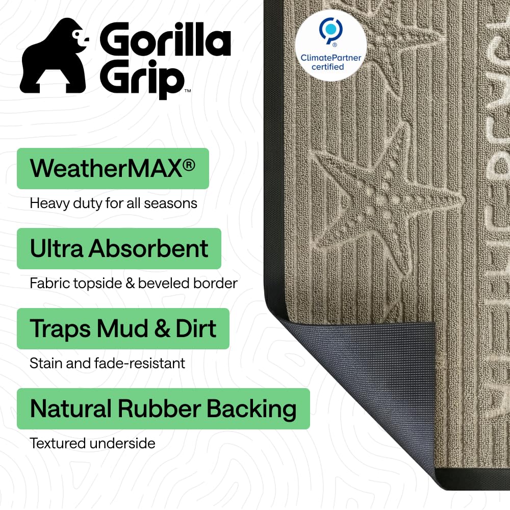 Gorilla Grip WeatherMAX doormat with bevelled rubber border for door clearance.