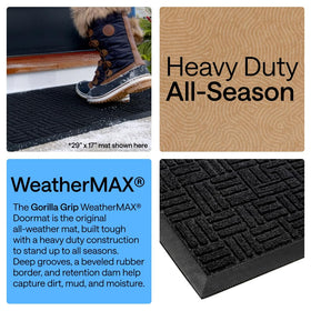 GORILLA GRIP WeatherMAX beveled border helps scrape debris at threshold.