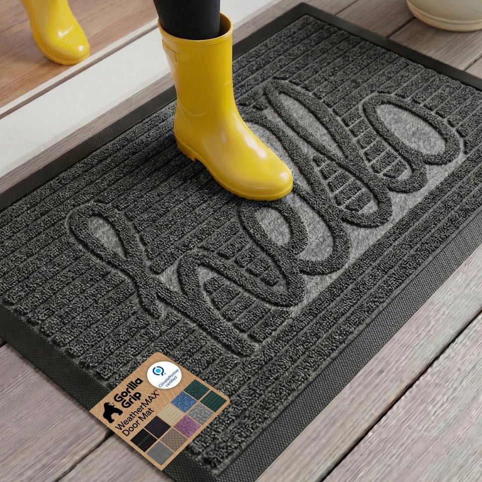 GORILLA GRIP WeatherMAX doormat charcoal front view for durable entry protection.
