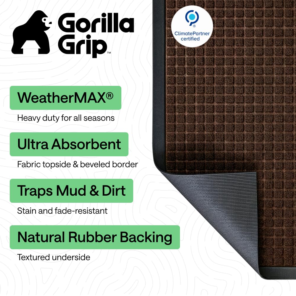GORILLA GRIP WeatherMAX doormat coffee square close-up grooves highlights dirt and moisture capture.