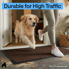 GORILLA GRIP WeatherMAX doormat coffee square low-profile design for easy door passage.