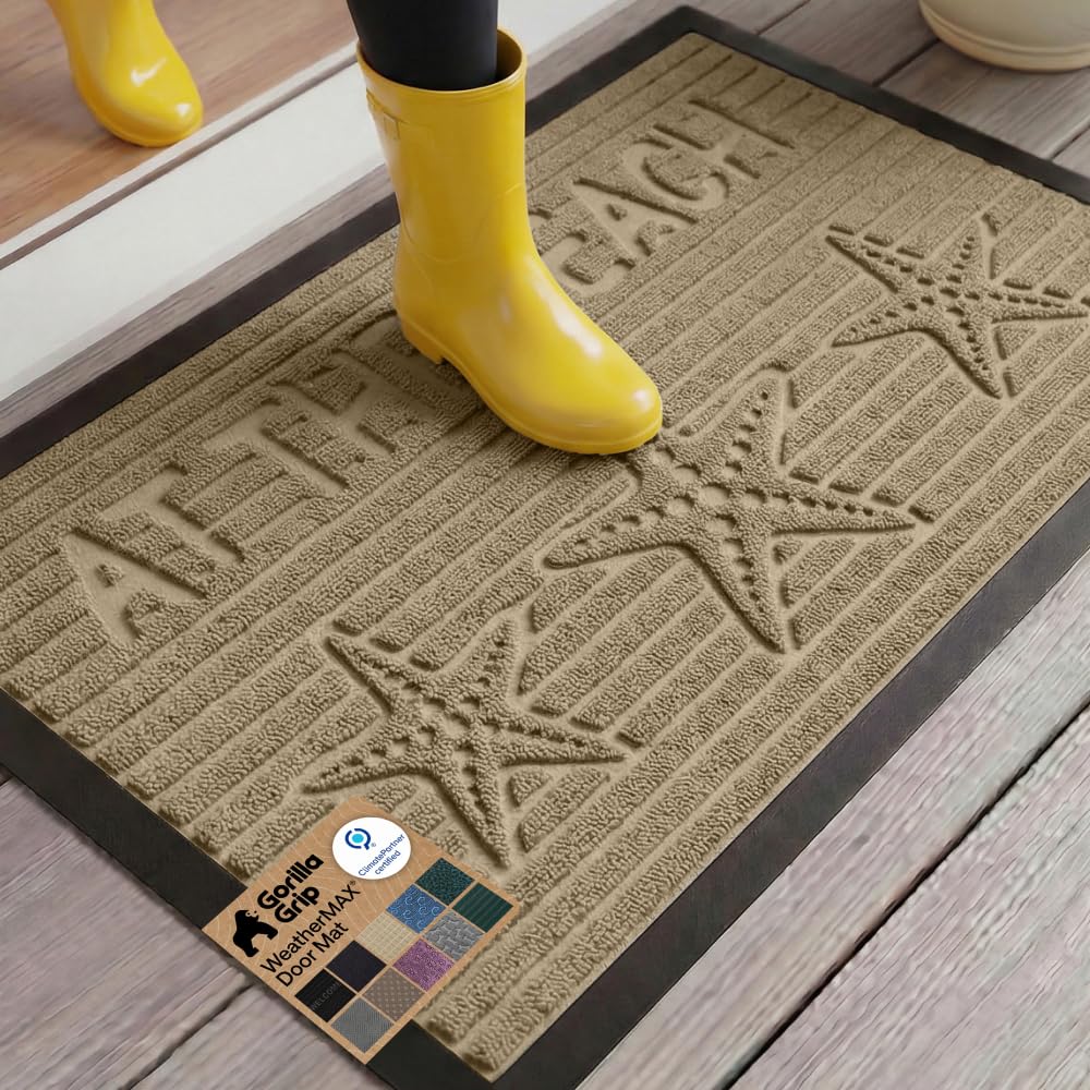 Gorilla Grip WeatherMAX doormat close-up showing deep grooves and dirt capture.