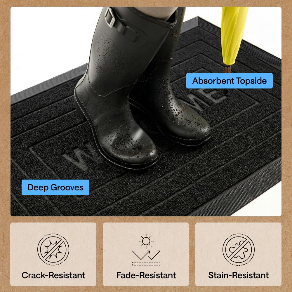 GORILLA GRIP WeatherMAX doormat dirt capture demonstrates grime barrier at threshold