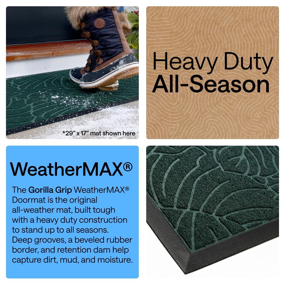 Gorilla Grip WeatherMAX doormat demonstrates stain resistance and mud control for high-traffic entrances.