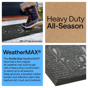 GORILLA GRIP WeatherMAX doormat captures dirt and mud for cleaner interiors.