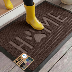 GORILLA GRIP WeatherMAX doormat espresso paw pattern captures dirt at entryways.