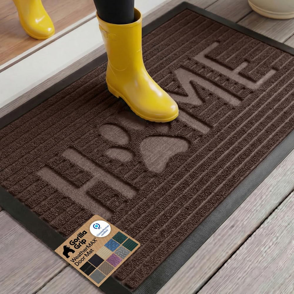 GORILLA GRIP WeatherMAX doormat espresso paw pattern captures dirt at entryways.